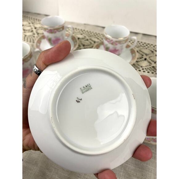 VTG Set of 6 Pink Rose Tea Cup & Saucer Antique Z. S. & Co Bavaria Floral 12PC - Picture 5 of 12